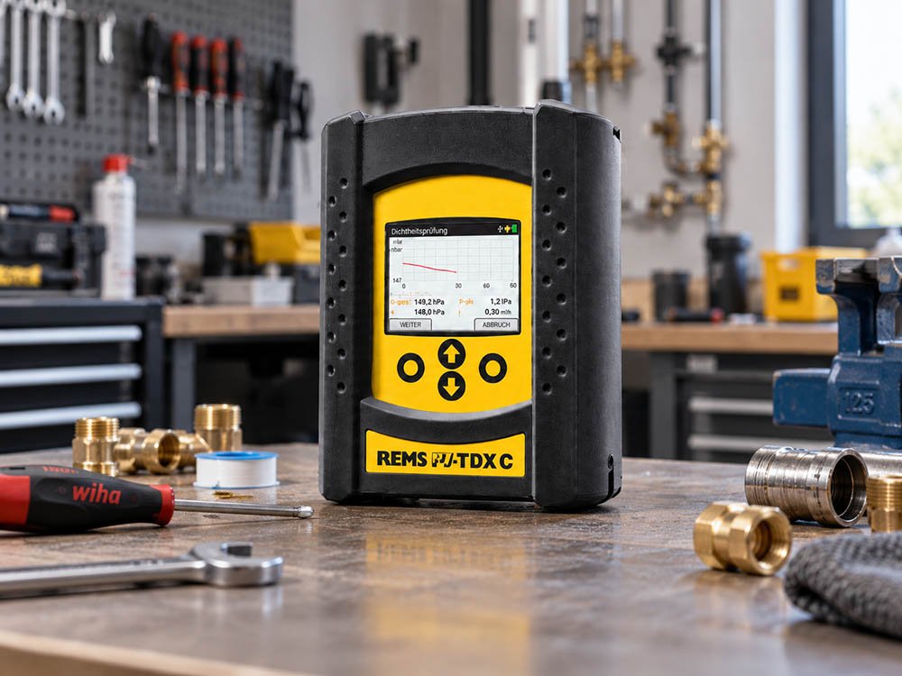 Service und Reparatur von Messgeräten REMS P7-TDXC Messgerät auf einer Werkbank bei Langer Messtechnik für Service und Reparatur